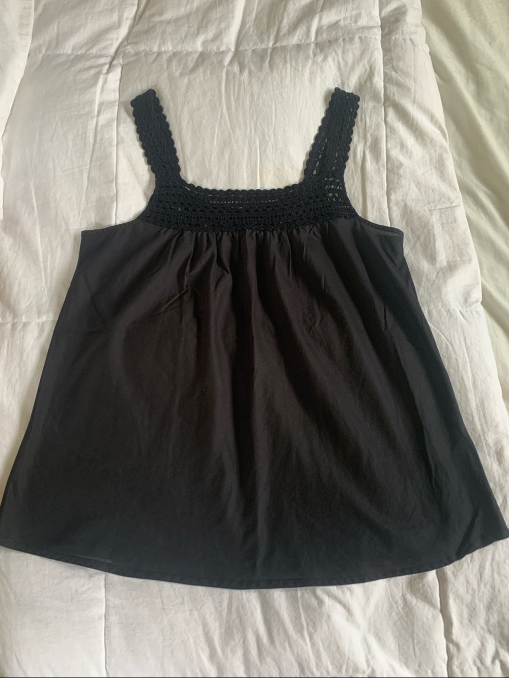 Vince Black 100% Cotton Crochet Trim Tank Top